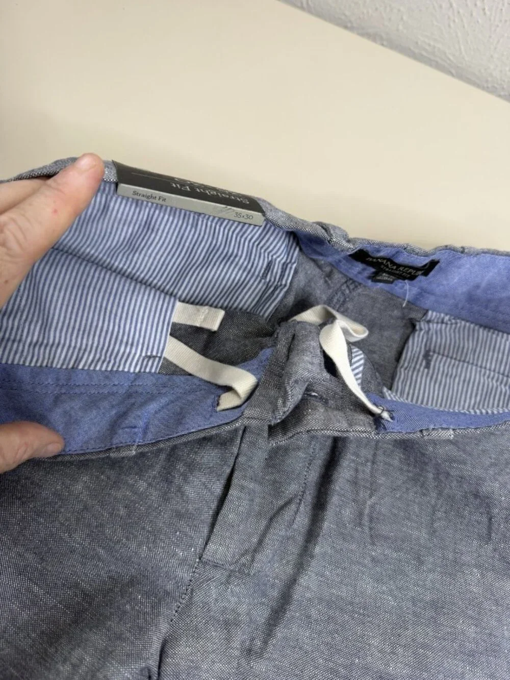 Banana Republic 35x30 Men Linen Blend Pants Straight Fit Blue/Gray Chambray NWT